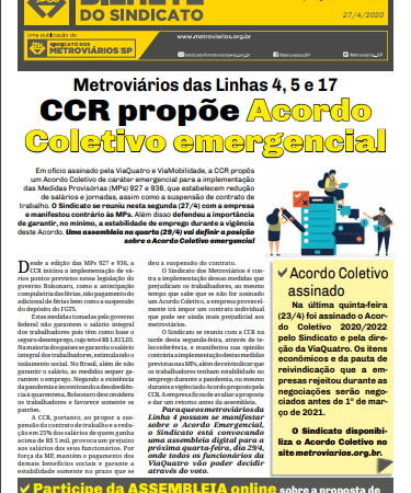 Bilhete ViaQuatro – 27/04/2020