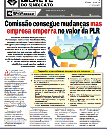 Bilhete ViaMobilidade e ViaQuatro – 02/10/2020