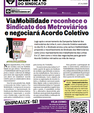 Bilhete ViaMobilidade – 27/04/2020