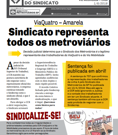 Bilhete Via Quatro  – 28/07/2018