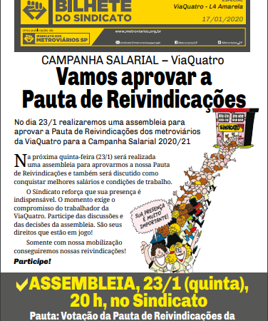 Bilhete ViaQuatro – 17/01/2020