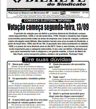 Bilhete nº 400 – 10/09/2010