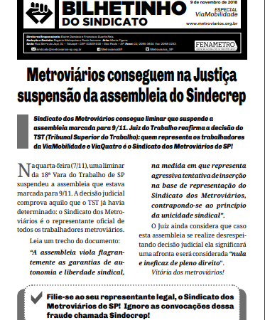 Bilhete ViaMobilidade – 9/11/2018