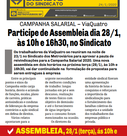 Bilhete ViaQuatro – 24/01/2020