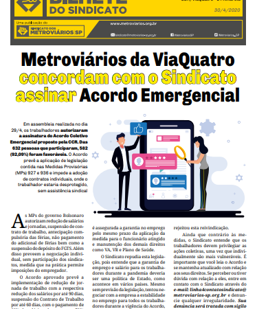 Bilhete ViaQuatro – 30/04/2020