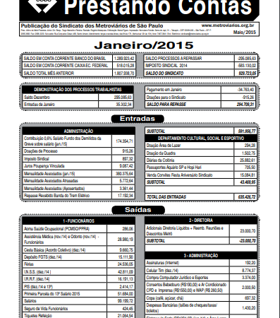 Prestando Contas – Janeiro – Fevereiro/2015