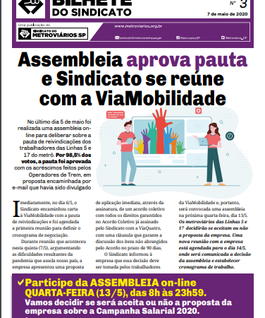 Bilhete ViaMobilidade  – 08/05/2020